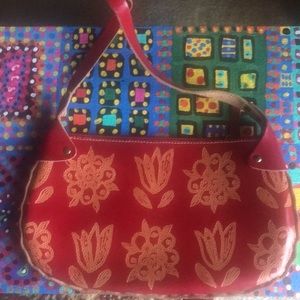 Cowhide Bag- etched flowers- cool stitching
